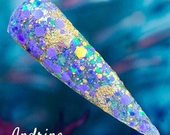 Purple Aqua Color Shift Glitter Dip Powder with Gold Foil