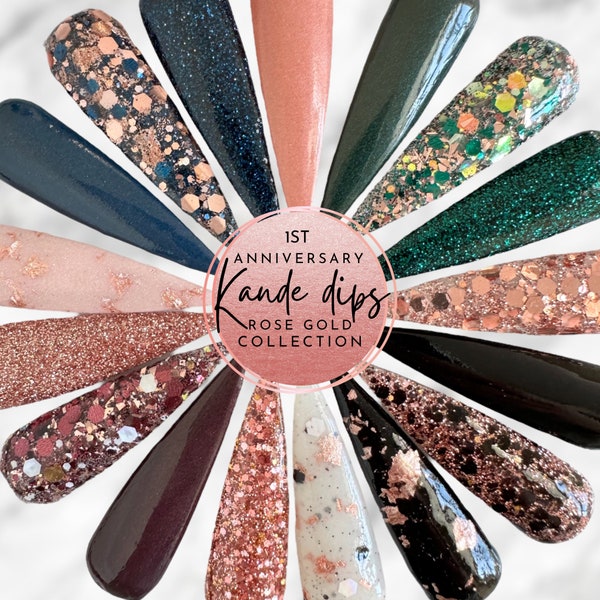 Rose Gold dip powder collection, fall dip powder for nails, Kande Dips first anniversary collection, kandedips