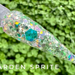 Garden Sprite dip powder for nails, green teal gold glitter mix dip powder