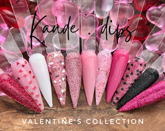 Valentine's Day Volume 1 dip powder collection, heart dip powder for nails, dip powder Valentine’s Day, kandedips