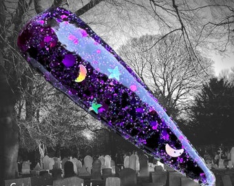 Cemetery Walk Nail Dip Powder: Purple Black Holographic Glitter