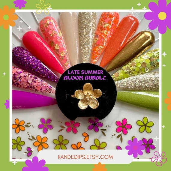 Late Summer Blooms bundle, dip powder for nails, flower nails, kandedips