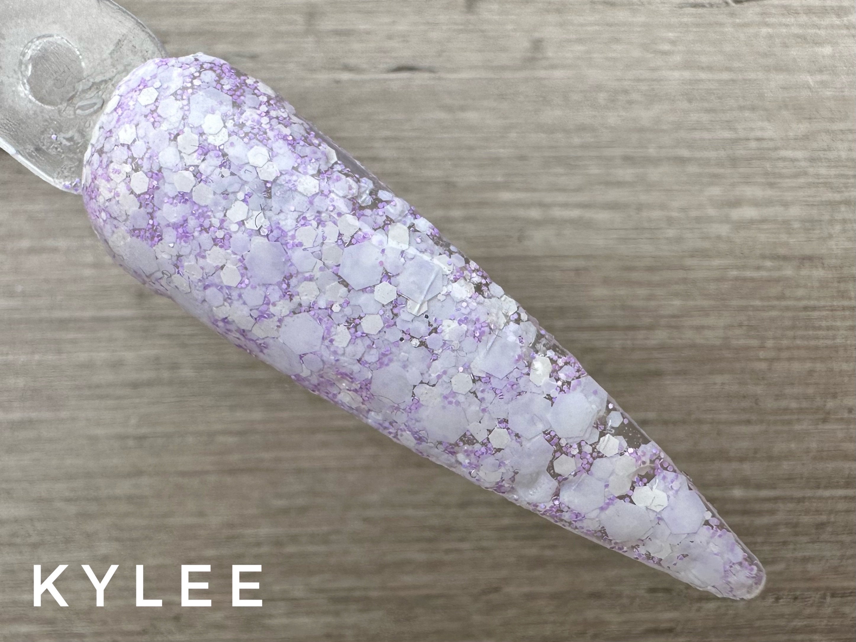 Kylee dip powder for nails, matte white and lavender fine glitter mix dip powder, dip powder matte glitter
