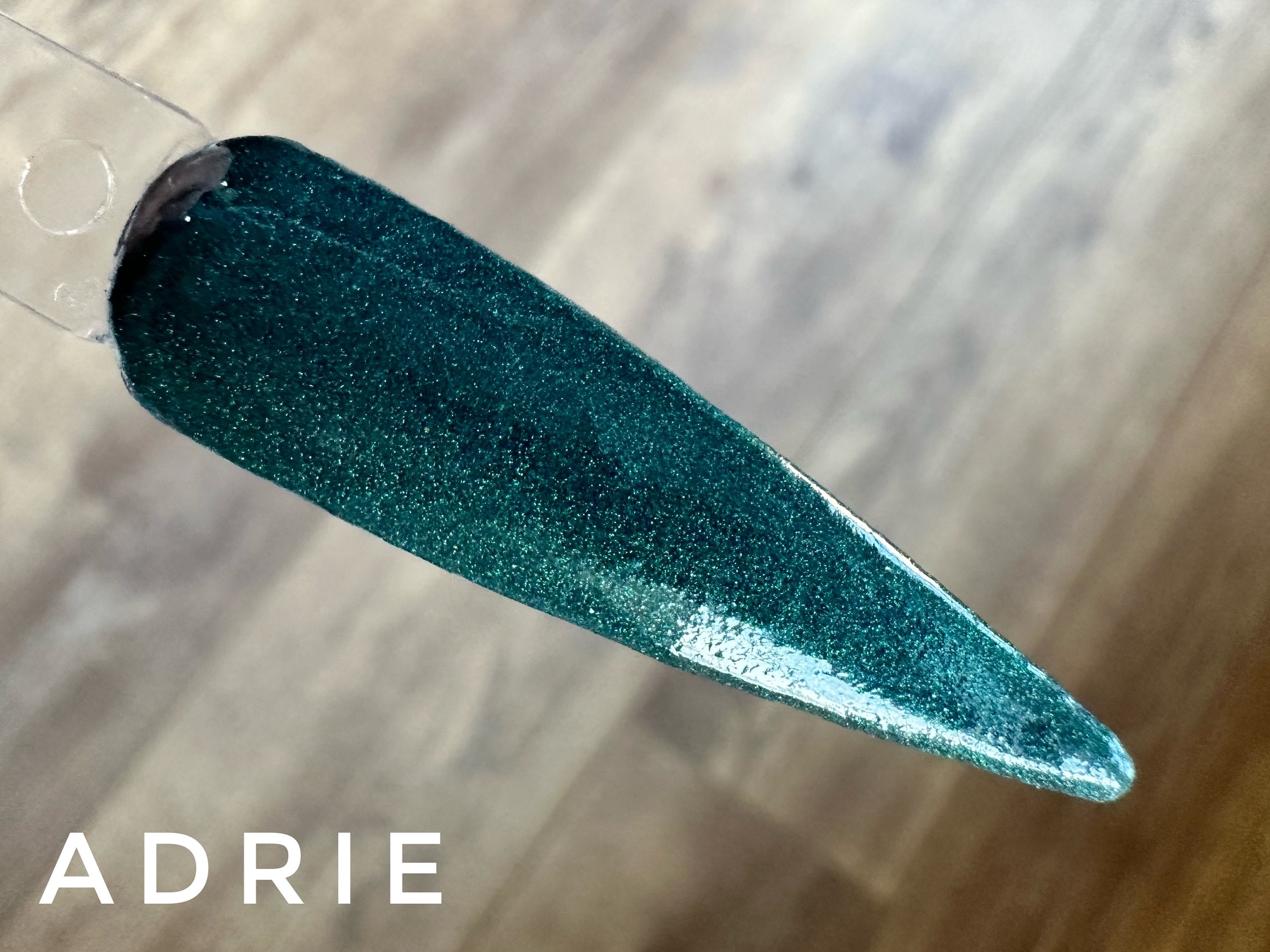 Adrie dip powder, dark green shimmer dip powder for nails, dip powder shimmer, kandedips