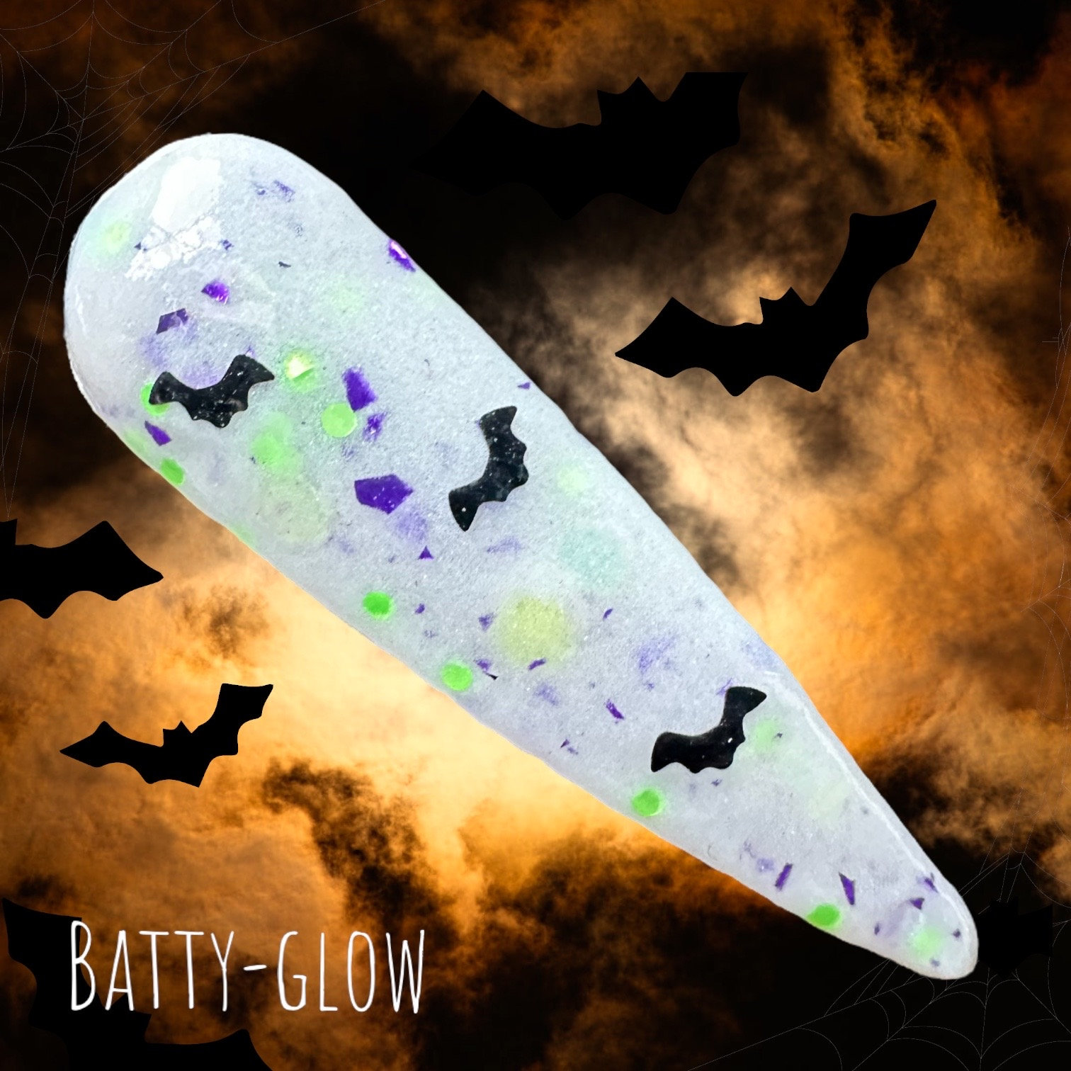 Batty dip powder, Halloween dip powder, glow dip powder, bat glitter, kandedips