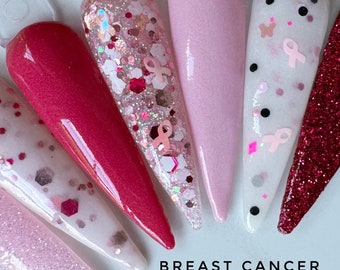 Breast cancer awareness nails, nail dip powder, dip powder for nails, dip powder pink, dip powder set, set of dip powder for nails pink