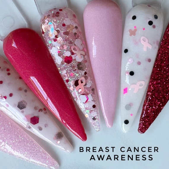 Breast Cancer Awareness Nail Dip Powder Set: Pink Glitter Ribbon