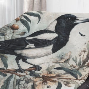 Beautiful Large Warm & Cozy Australian Magpie 50x60 Minky Blanket, Aussie Lovers Gift for Bird Enthusiast, Couch or Bed