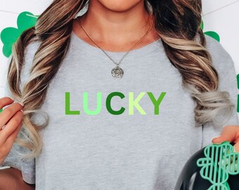 Lucky St Patricks Day Shamrock Irish Flag TShirt, Lucky Gold Clover T-Shirt, Lucky Tee, St Patricks Day Couples Matching Shirts