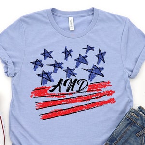 Stars and Stripes Red White Blue Shirt, 4th of July Tee, USA Patriotic Independence Day TShirt, Gift for Summer for Her or Him