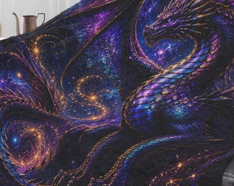 Warm & Cozy Beautiful Majestic Dragon in Cosmic Splendor 60x80 Minky, Large Gamer Dragonscale Blanket, Gift for Enthusiast Chair Bed