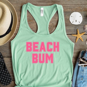 Beach Bum Racerback Tank Top, Beach Bum Tank, Beach Bum Beach Tank Top, Minimalist Summer Shirts, Beach T-Shirt Solid Mint