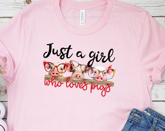 Youth - Just a Girl Who Loves Pigs Tshirt, Gift for Pig Lover, T-Shirt for Pig Mom, Young Pig Mama Gift, Cute Pig Tee