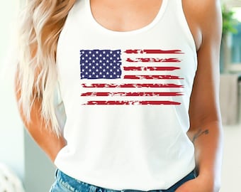 American Flag Red White Blue Tank Top, 4th of July Racerback, July 4th Tank Top, USA Patriotic Racerback, Independence Day Shirt