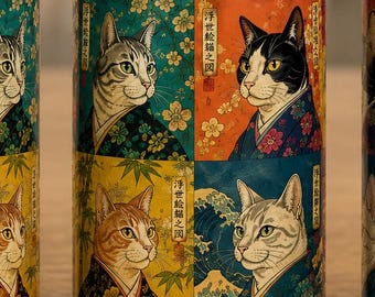 Japanese Cat Art, Ukiyo-e Kitty Portrait, Kimono Feline Gift, Woodblock Style, Cherry Blossom Decor, Cat Lover Coffee Cup, Big 15oz Mug
