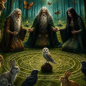 Circle of the Shepherd Blanket, Druid Fantasy Forest Throw, Woodland Animal RPG Decor, Celtic Magic Nature Gift
