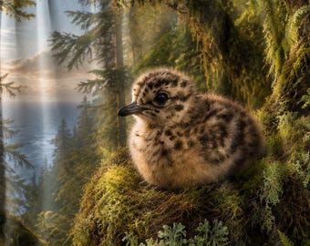 Murrelet Chick Blanket, Baby Seabird Gift, Birdwatcher Throw, Ornithologist Gift, Coastal Bird Decor, Woodland Wildlife Minky Blanket