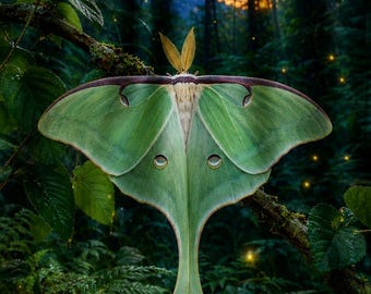 Luna Moth Blanket, Green Moth Blanket, Enchanted Forest Decor, Woodland Nature Throw, Cottagecore Bedding, Moth Lover Gift
