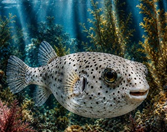 White Spotted Pufferfish Blanket, Japanese Puffer Fish Throw, Marine Biology Gift, Ocean Lover Decor, Unique Sea Life Minky Blanket