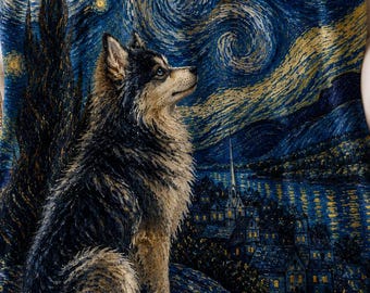 Pomsky Blanket, Starry Night Dog Art, Husky Lover Gift, Celestial Pet Throw, Blue Gold Minky Blanket, Dog Mom Gift, Artistic Home Decor