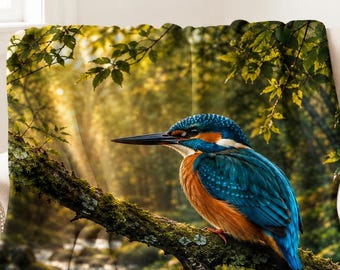 Kingfisher Blanket, Bird Lover Gift, Common Kingfisher Throw, Ornithology Gift, Birdwatcher Decor, Nature Wildlife Minky Blanket