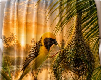 Baya Weaver Blanket, Weaver Bird Nest, Birdwatcher Gift, Ornithologist Gift, Tropical Bird Art, Wildlife Nature Decor, Minky Throw