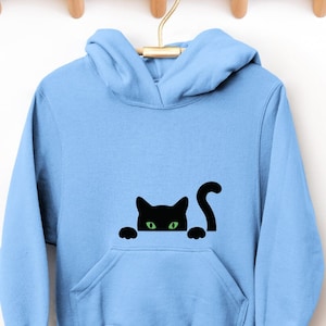 YOUTH - Hiding Cat Hoodie, Kitty Hiding Sweatshirt, Black Cat Sweatshirt, Halloween Hoodie, Funny Halloween Hoodie, Cute Hoodie