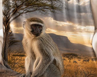 Vervet Monkey Blanket, African Wildlife Throw, Safari Animal Decor, Monkey Lover Gift, Nature Photography Minky Blanket