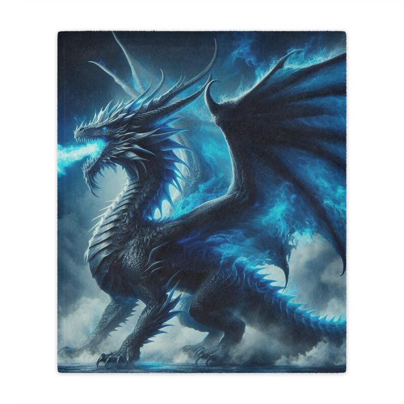 Beautiful Blue Fire Breathing Dragon Warm & Cozy 50x60 Minky Blanket