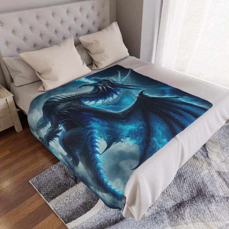 Beautiful Blue Fire Breathing Dragon Warm & Cozy 50x60 Minky Blanket