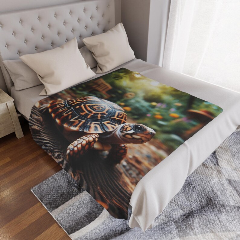 Beautiful Box Turtle Warm & Cozy 50x60 Minky Blanket, Large Turtle