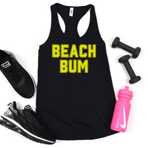 Beach Bum Racerback Tank Top, Beach Bum Tank, Beach Bum Beach Tank Top, Minimalist Summer Shirts, Beach T-Shirt Solid Black