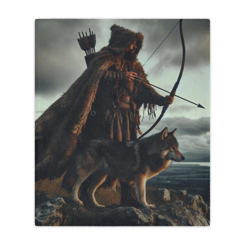 MMO RPG Hunter Wolf Warm & Cozy 50x60 Minky Blanket, Large Gift for