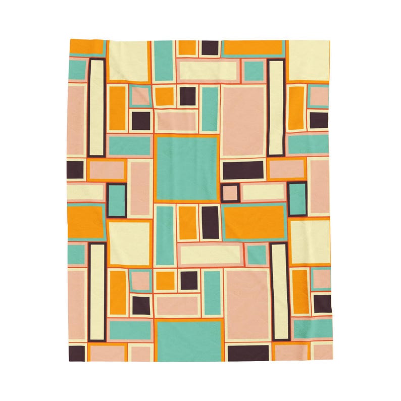 Mid Century Modern Print, Warm & Cozy 50x60 or 60x80 Velveteen Plush