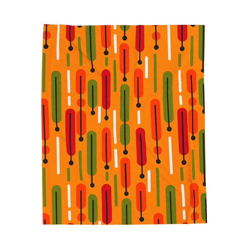 Mid Century Modern Print, Warm & Cozy 50x60 or 60x80 Velveteen Plush