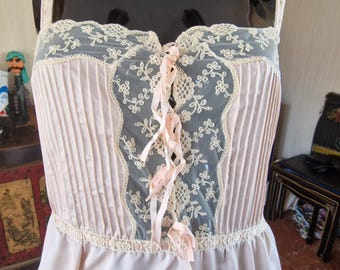 1960s Vintage Lingerie Set - Pink Nylon Lace Nightgown and Long Peignoir Robe - Zandra Loungewear, New Old Stock, Size XS-S