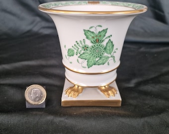 Herend Hungary Apponyi Green Porcelain Tibor - Claw Feet Design, 11 cm