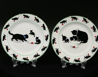 2 Vintage platillos, black cats, nursery ware, grimwades, Stoke on Trent, England