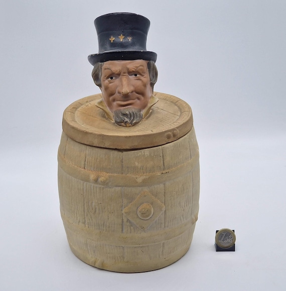 Antique Uncle Sam Tobacco Humidor, Rare Ceramic Barrel Bust, C. 1880 -  Collector Tobacciana