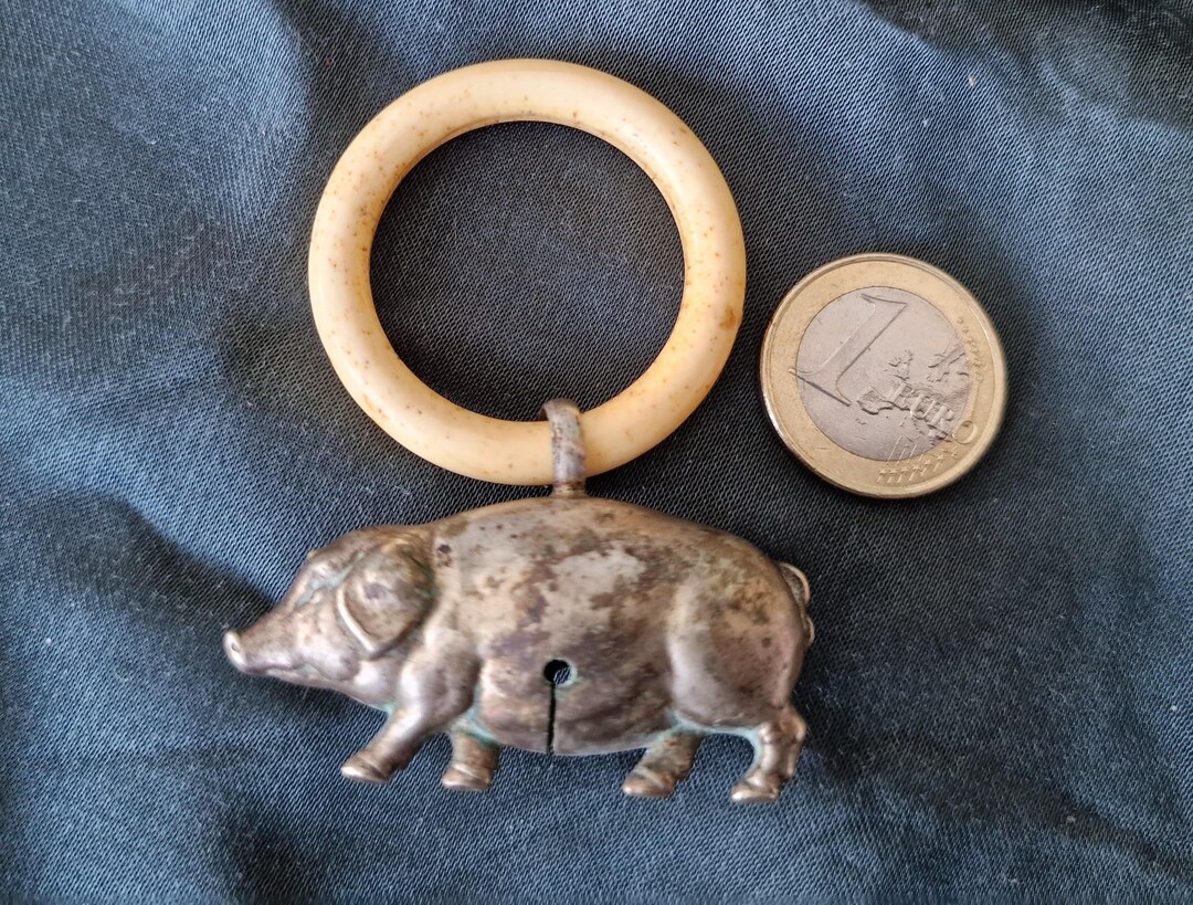 Swine Rattle Antique Baby Rattle With a Pig Figure and Bakelite Ring – a Collector's ...
