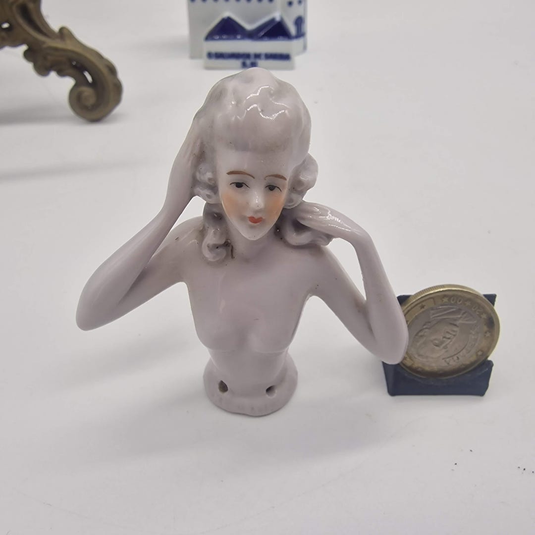 Antique German Porcelain Half Doll, Mold 2064, Bisque Bust
