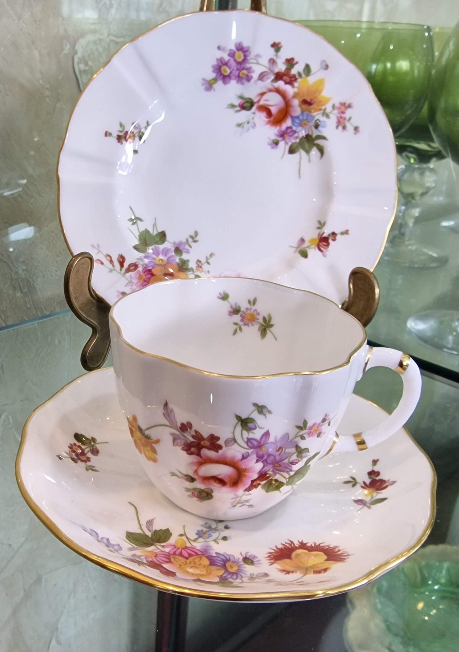 Royal Crown Derby Posies Tea Trio, Cup Saucer Plate 3 Piece Set 