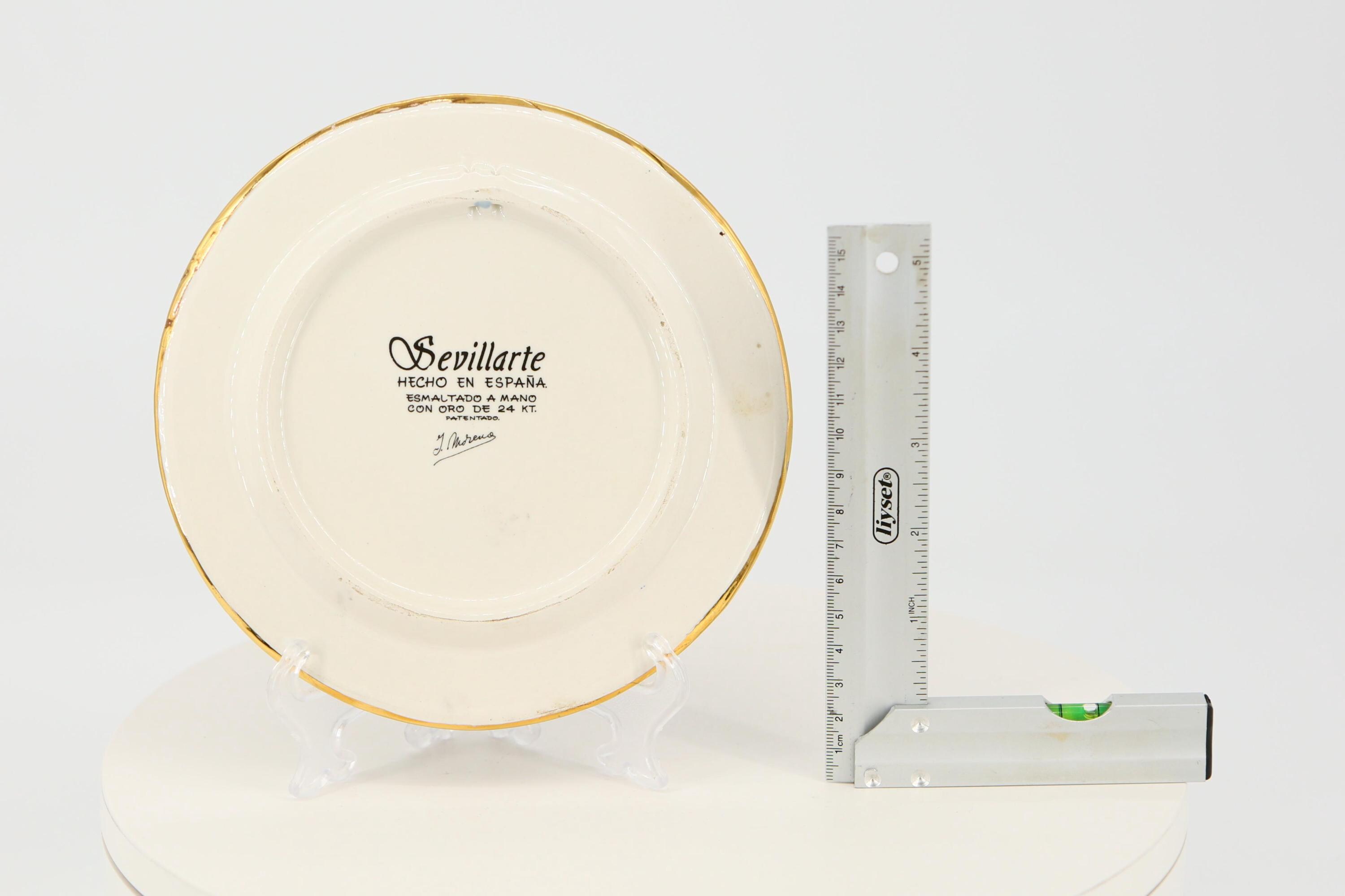 Vintage Sevillarte Cuerda Seca Plate, 24KT Gold, Seville Ceramic