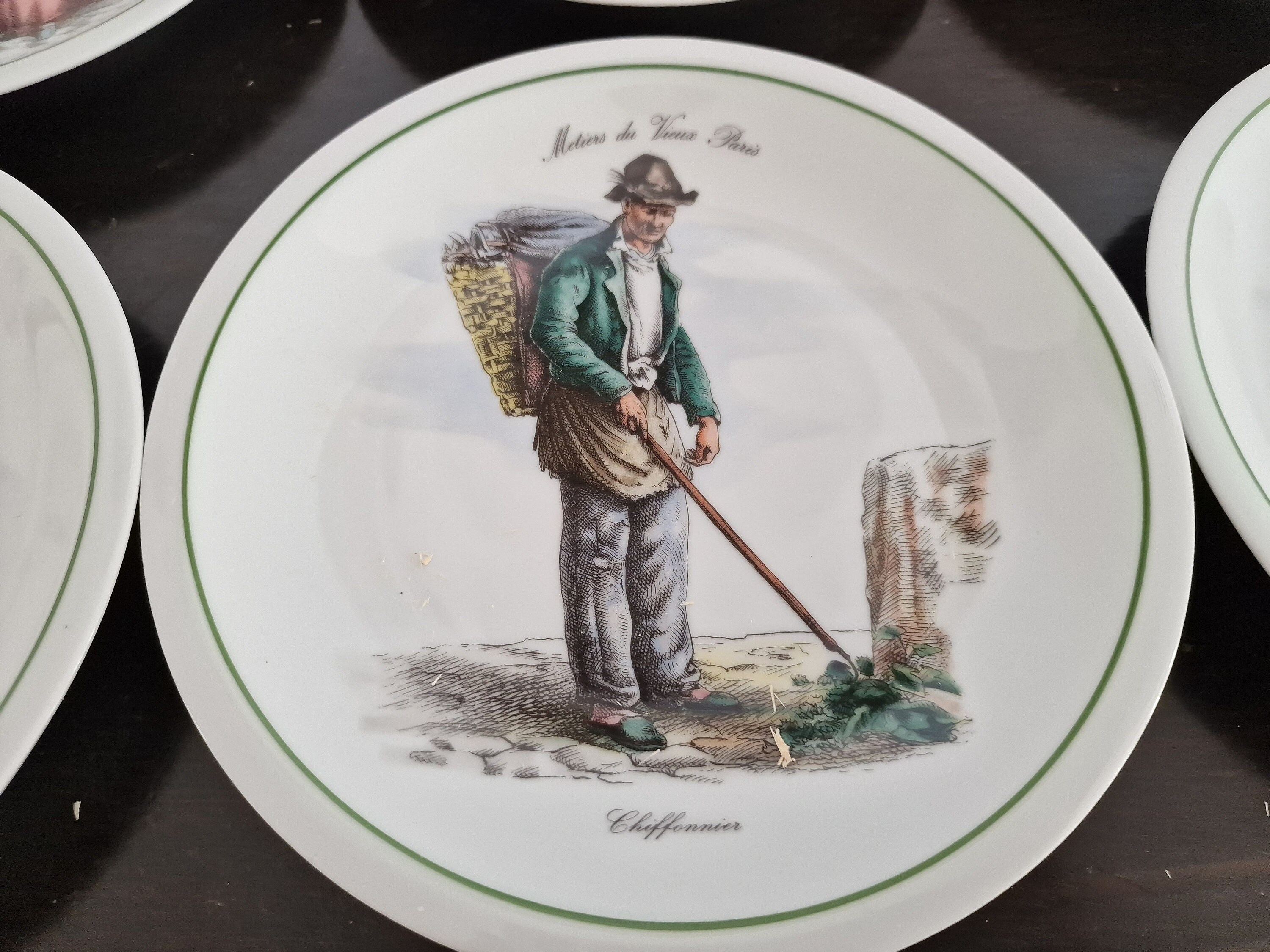 Set of 6 Vintage 'métiers Du Vieux Paris' Porcelain Plates, Berry