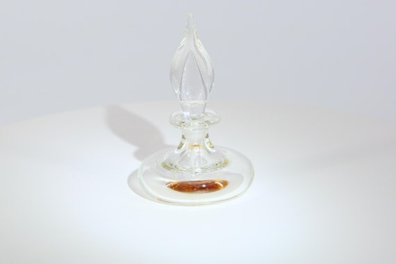 Frasco de Perfume de Vidrio Vintage, Cristal Soplado con Inclusión Botánica, Botella de Tocador Años 90, Frasco Coleccionable de 9cm
