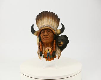 Native American Warrior Wall Sculpture Plaque Bear Claw by Neil J
