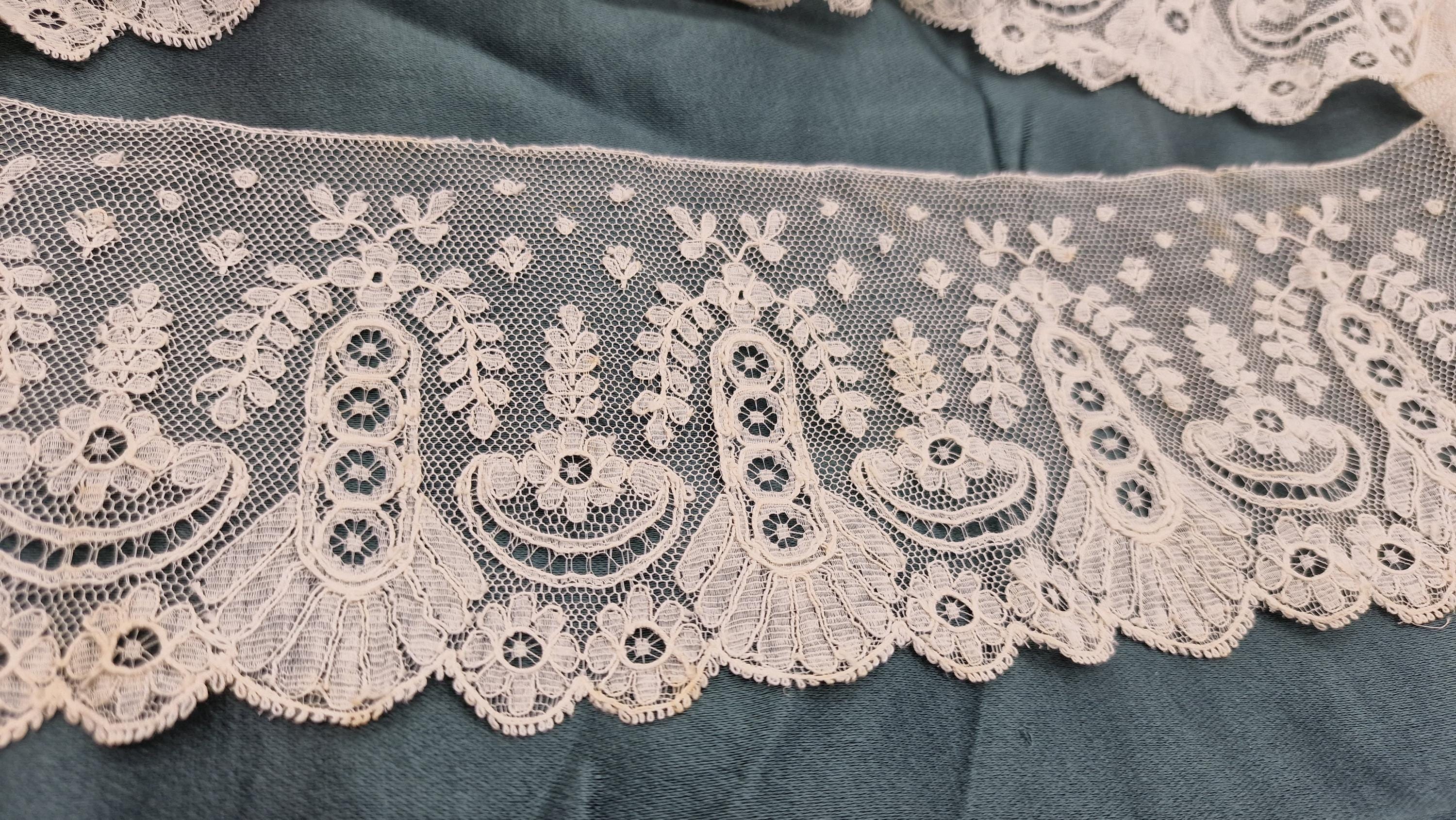 アンティークレース ヴィンテージリボン 花柄ネット刺繍 白コットン