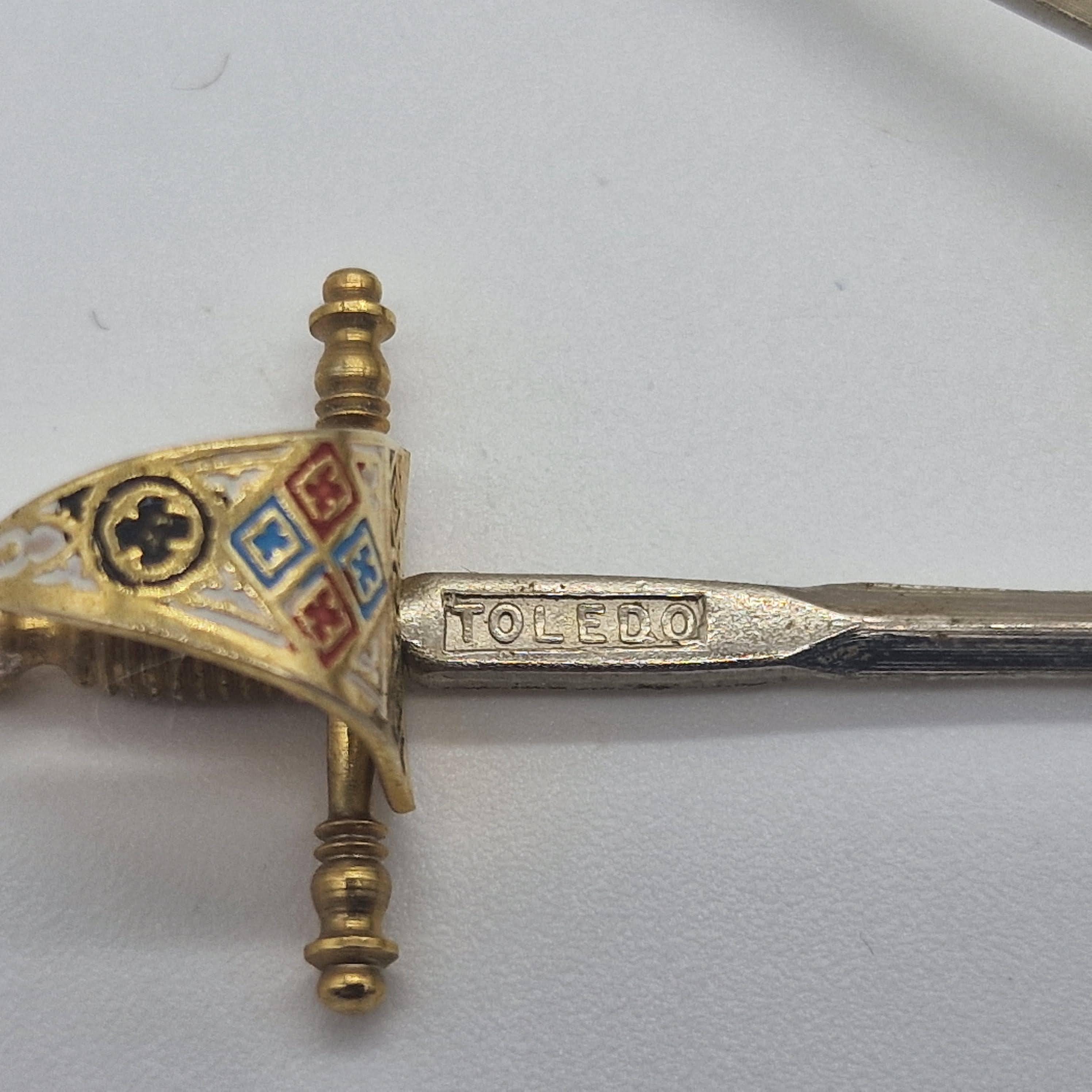 Vintage Toledo Sword Cocktail Pick Set | 1960s Enamel & Brass