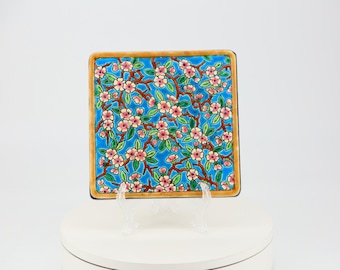 Grand plat rond 32,3cm émaux de Longwy décor floral art deco