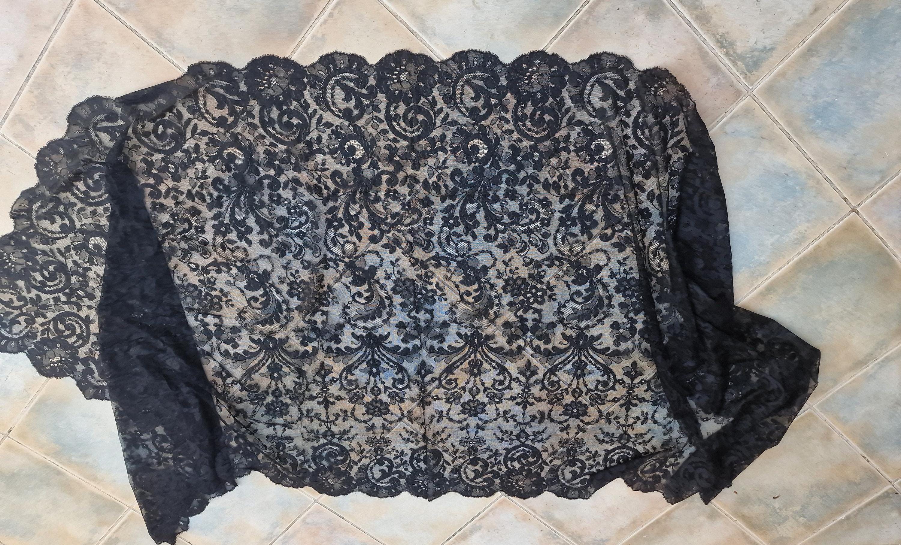 Runrayay Voile De Dentelle Noir, Forme D'Infini D'Inspiration Vintage Traditionnelle De Style Espagnol, Tête D'Église Couvrant L'Écharpe Latine Pour Les Demoiselles D'Honneur De Mariage De Masse